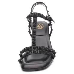 ASH Janice Bis Studded T-Strap Block Heel Sandal Black/Black Best