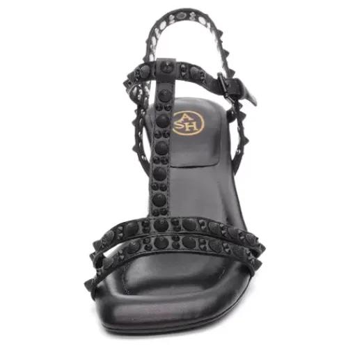 ASH Janice Bis Studded T-Strap Block Heel Sandal Black/Black Best
