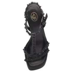 ASH Janice Bis Studded T-Strap Block Heel Sandal Black/Black Best