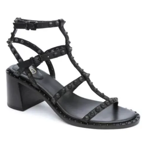 ASH Jen Bis Studded Block Heel Sandals | Shoes Black/Black Hot