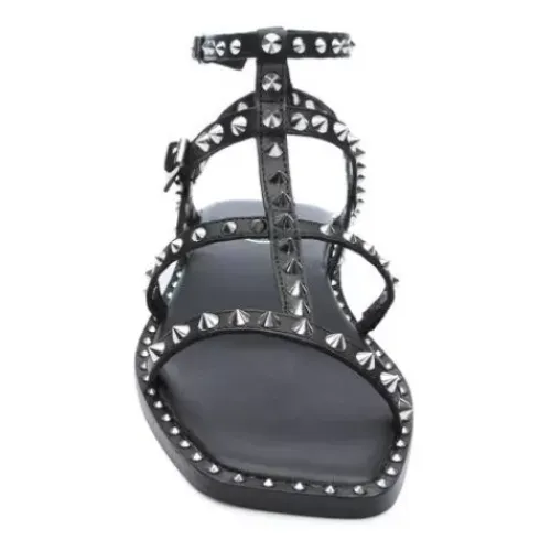 ASH Maeva Studded Square Toe Flat Sandals | Black Outlet