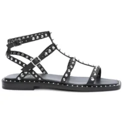 ASH Maeva Studded Square Toe Flat Sandals | Black Outlet