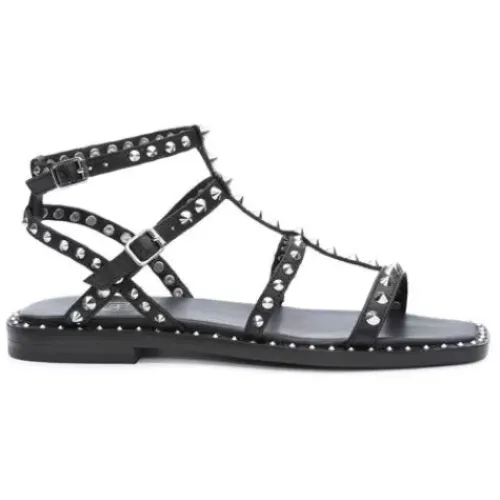 ASH Maeva Studded Square Toe Flat Sandals | Black Outlet