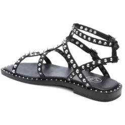 ASH Maeva Studded Square Toe Flat Sandals | Black Outlet