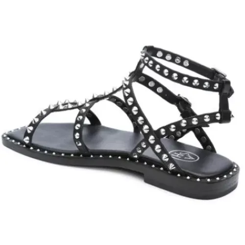 ASH Maeva Studded Square Toe Flat Sandals | Black Outlet