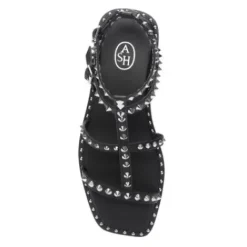 ASH Maeva Studded Square Toe Flat Sandals | Black Outlet