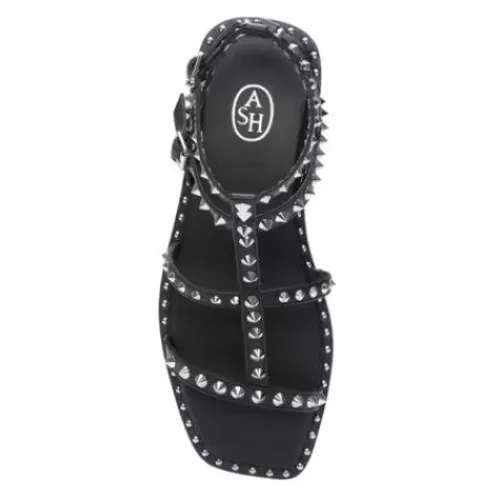 ASH Maeva Studded Square Toe Flat Sandals | Black Outlet