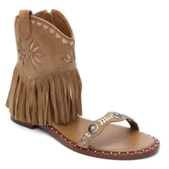 ASH Paquito Fringe Sandals | Flat Sandals With Fringe | Beige-White/Cinnamon Cheap