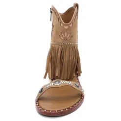 ASH Paquito Fringe Sandals | Flat Sandals With Fringe | Beige-White/Cinnamon Cheap