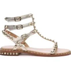 ASH Play Metallic Studded Flat Sandal LightGold Clearance