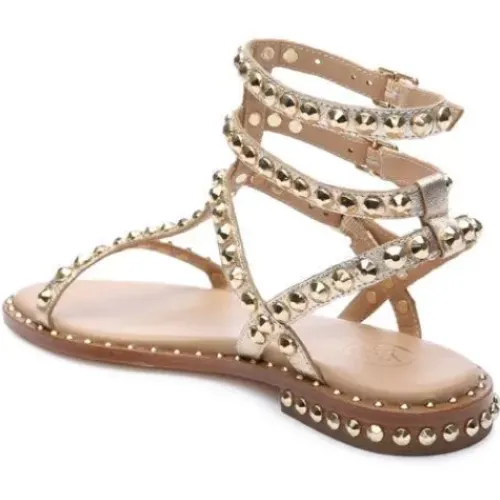 ASH Play Metallic Studded Flat Sandal LightGold Clearance