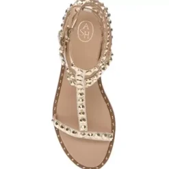 ASH Play Metallic Studded Flat Sandal LightGold Clearance