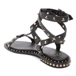 ASH Pulp Flat Studded Gladiator Sandals | Women's | Black/Beige Cheap